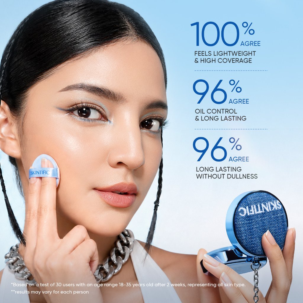 NEW LAUNCH | Limited Edition | SKINTIFIC - Perfect Stay Velvet Matte Cushion | Mini Denim Version 4g Oil Control hingga 12 Jam Travel Friendly Touch up makeup foundation compact mini size