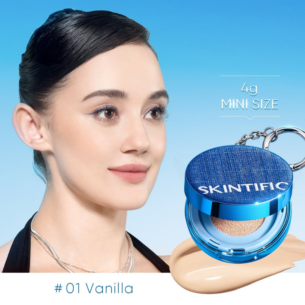 NEW LAUNCH | Limited Edition | SKINTIFIC - Perfect Stay Velvet Matte Cushion | Mini Denim Version 4g Oil Control hingga 12 Jam Travel Friendly Touch up makeup foundation compact mini size