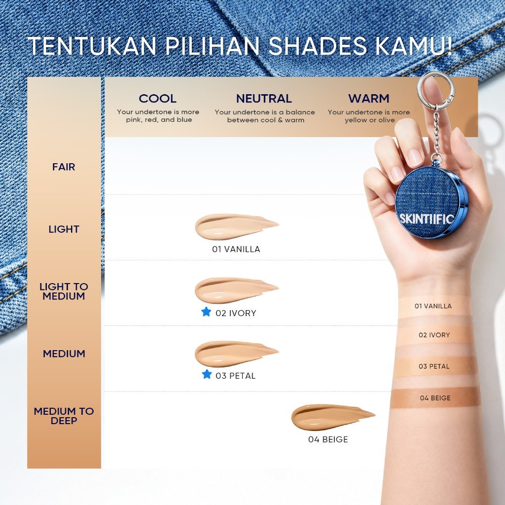 NEW LAUNCH | Limited Edition | SKINTIFIC - Perfect Stay Velvet Matte Cushion | Mini Denim Version 4g Oil Control hingga 12 Jam Travel Friendly Touch up makeup foundation compact mini size