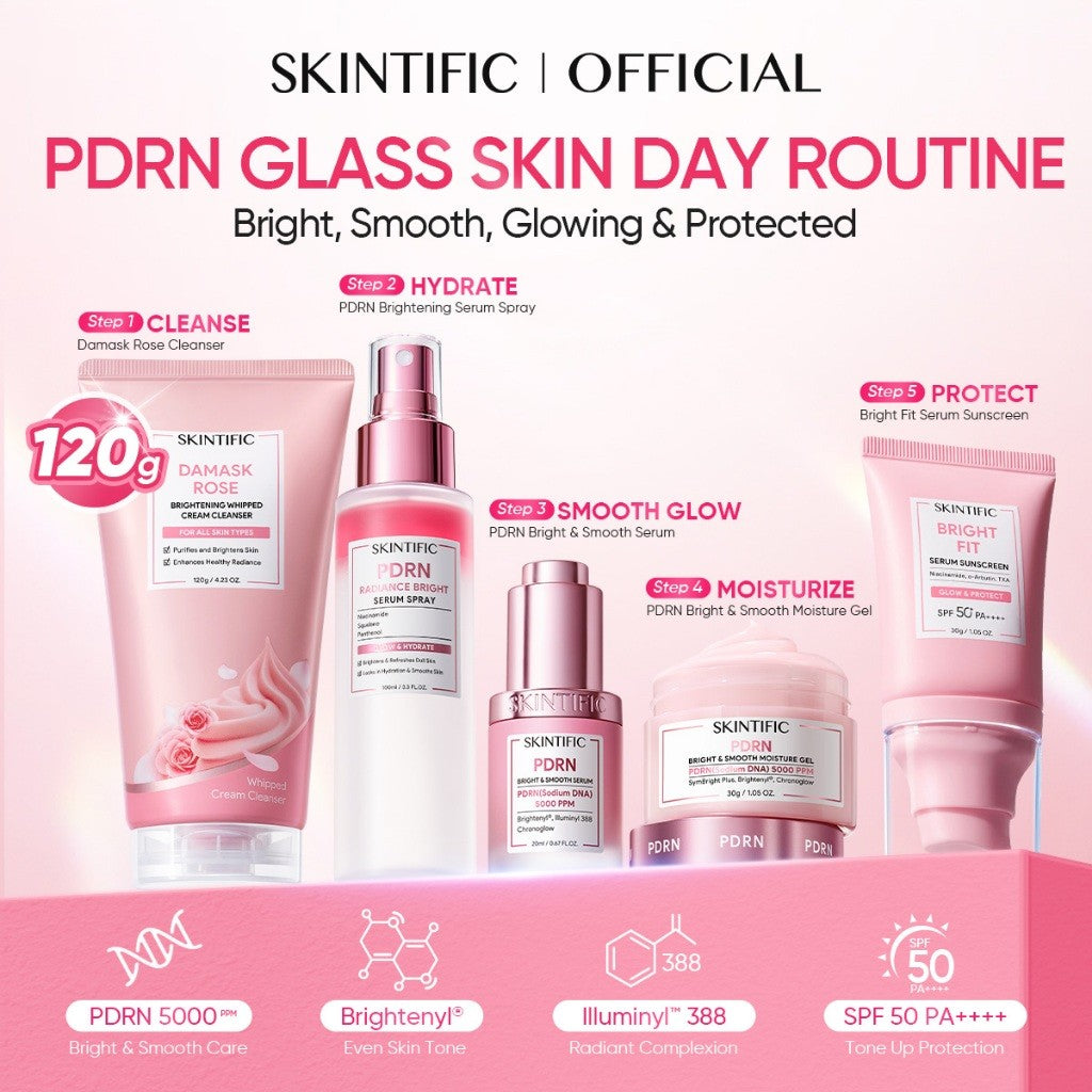 [5PCS] SKINTIFIC Full Series Skincare Set - Facial Wash + Toner + Serum + Moisturizer + Sunscreen – Daily Skincare – Paket Perawatan Wajah Semua Jenis Kulit – Brightening, Dark Spot, Calming Acne, Skin Barrier, Glass Skin