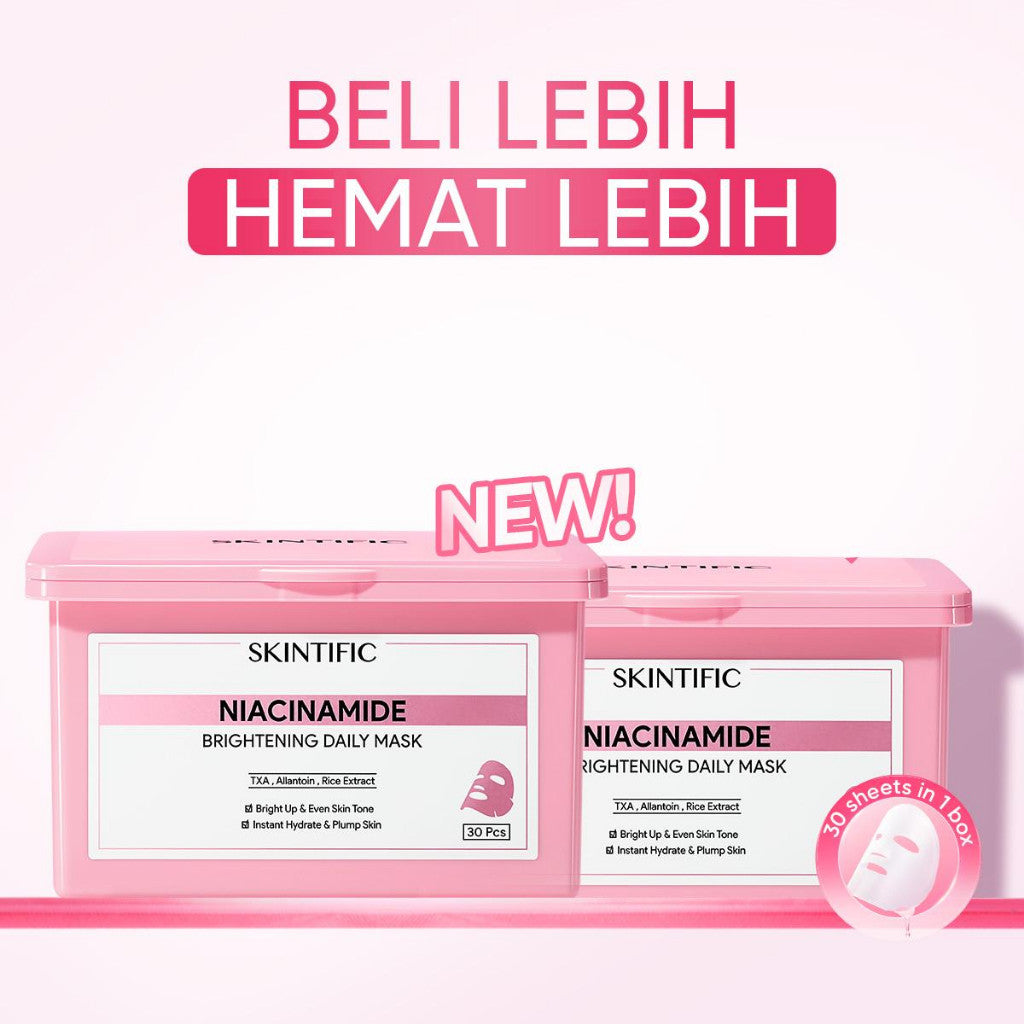 SKINTIFlC -NIACINAMIDE BRIGHTENING DAILY MASK 30sheets|Hydrate Glow sheet masker wajah masker komedo dan pori skincare skintific masker wajah 1box sheetmask 30 days sleeping mask masker mencerahkan wajah kusam clay mask claming pore treatment