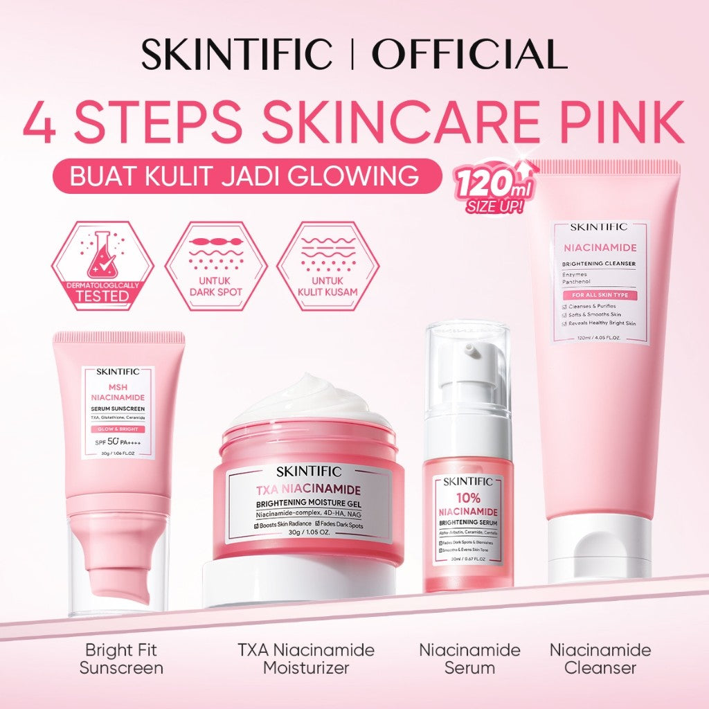 [5PCS] SKINTIFIC Full Series Skincare Set - Facial Wash + Toner + Serum + Moisturizer + Sunscreen – Daily Skincare – Paket Perawatan Wajah Semua Jenis Kulit – Brightening, Dark Spot, Calming Acne, Skin Barrier, Glass Skin