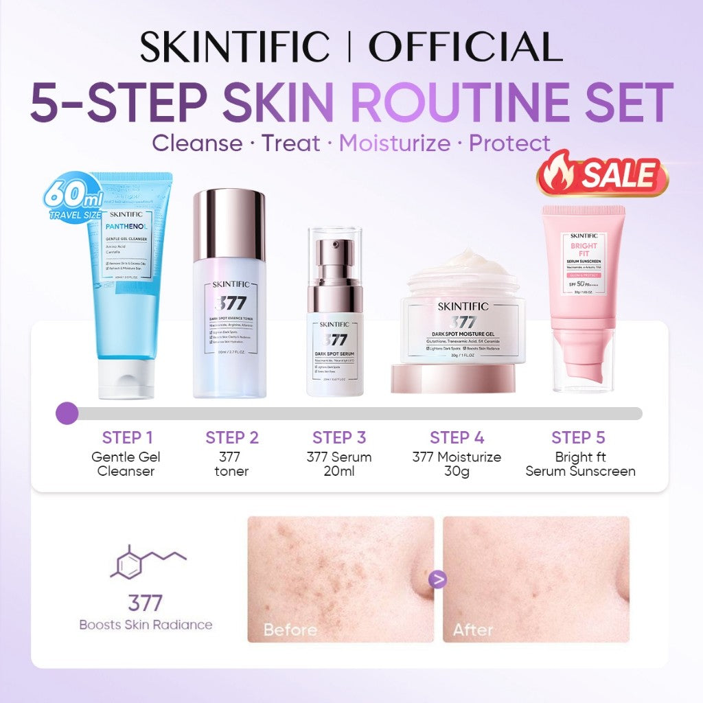 [5PCS] SKINTIFIC Full Series Skincare Set - Facial Wash + Toner + Serum + Moisturizer + Sunscreen – Daily Skincare – Paket Perawatan Wajah Semua Jenis Kulit – Brightening, Dark Spot, Calming Acne, Skin Barrier, Glass Skin