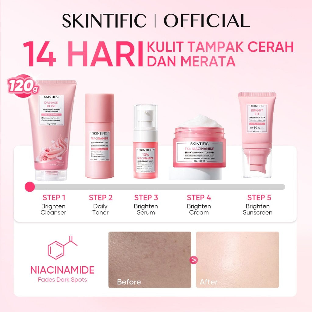 [5PCS] SKINTIFIC Full Series Skincare Set - Facial Wash + Toner + Serum + Moisturizer + Sunscreen – Daily Skincare – Paket Perawatan Wajah Semua Jenis Kulit – Brightening, Dark Spot, Calming Acne, Skin Barrier, Glass Skin